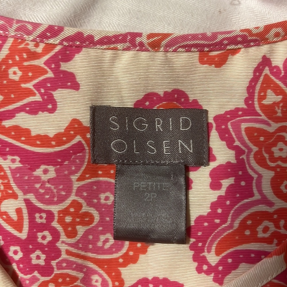 Sigrid Olsen cream w/pink and orange paisley and floral jacket - Picture 10 of 11